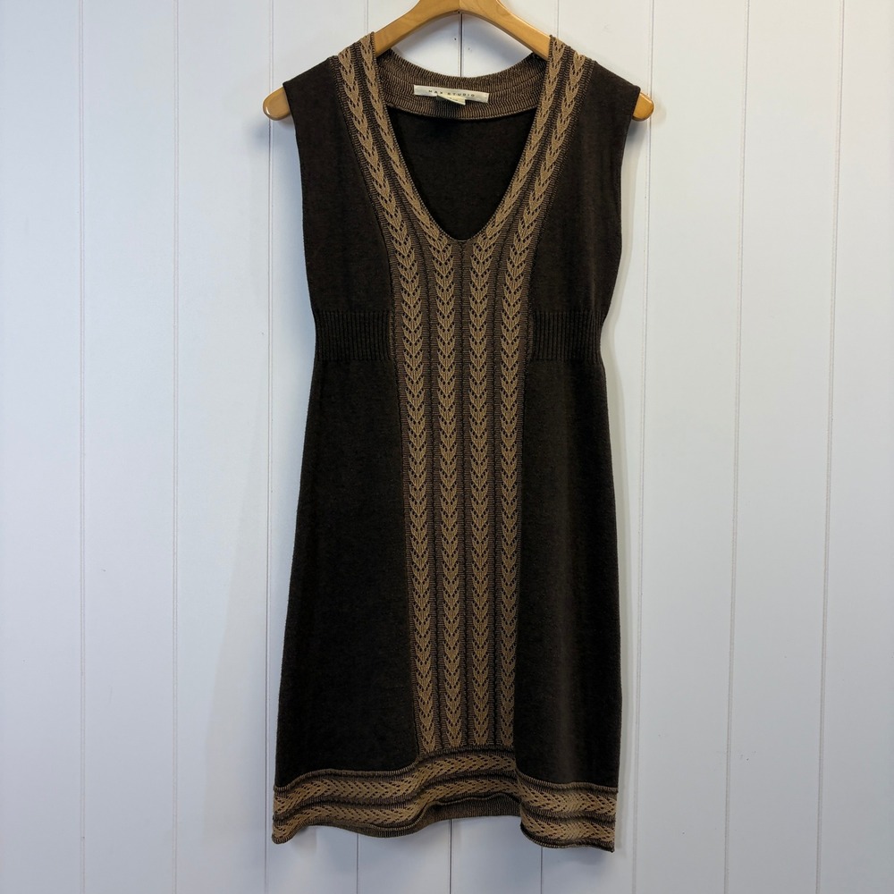 Max Studio Boho Knit Sweater Dress Women Small Brown Earthy Cottage Academia